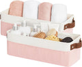 StorageWorks Narrow Storage Bins, Small Basket for Closet and Shelves, Fabric Organizer with Handles, Toilet Paper Storage, Pink and White, 2-Pack