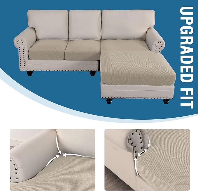 H.VERSAILTEX Sectional Couch Covers 3 Pieces Sofa Seat Cushion Covers L Shape Separate Cushion Couch Chaise Cover for Both Left/Right Sectional Couch (Seat Only: 1 Chaise + 2 Sofa, Island Fossi)