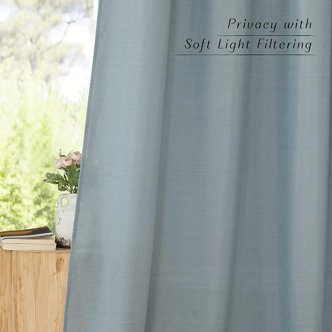 NICETOWN Stone Blue Linen Doorway Curtains 80 inches Long, Grommet Thick Linen Weave Semi Sheer Window Treatments Privacy Assured with Light Filtering for Bedroom/Side Door, W34 x L80