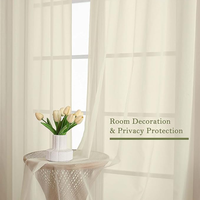 Lecloud Cream Sheer Curtains 108 Inches Long 2 Pcs, Dual Rod Pocket Home Decor - Image 4