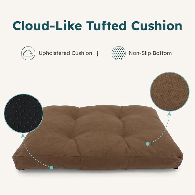 CANAGAN Elevated Wooden Dog Bed with Cushion, Walnut, Medium | Raised Dog Couch Bed with a Washable Cover and Plush PP-Filled Cushion, Designed for Medium Dogs and Stylish Indoor Living