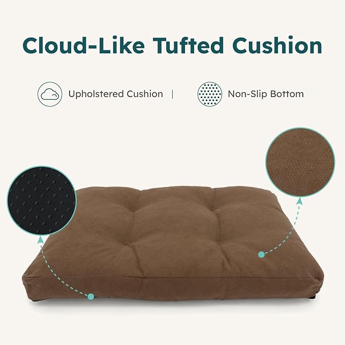CANAGAN Elevated Wooden Dog Bed with Cushion, Walnut, Large | Raised Dog Couch Bed with a Washable Cover and Plush PP-Filled Cushion, Designed for Large Dogs and Stylish Indoor Living