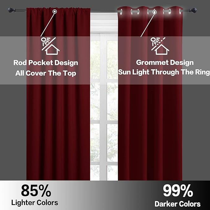 RYB HOME Blackout Curtains for Bedroom 84 inches Long 2 Panels Set, Privacy Thermal Insultaed Sunlignt Heat Blocking Drapes for Nursery Rental Room, Width 42 by Length 84, Burgundy Red