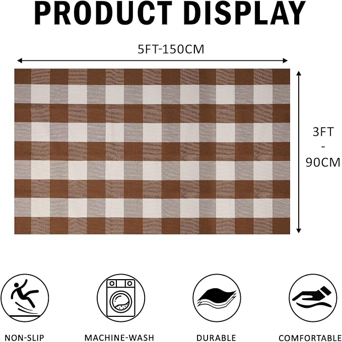 Buffalo Plaid Outdoor Rug 3x5 Ft Coffee and White Checkered Area Rug Washable Fall Doormats Indoor Outdoor Rugs for Layered Front Door Mats, Porch, Entryway, Kitchen, Farmhouse