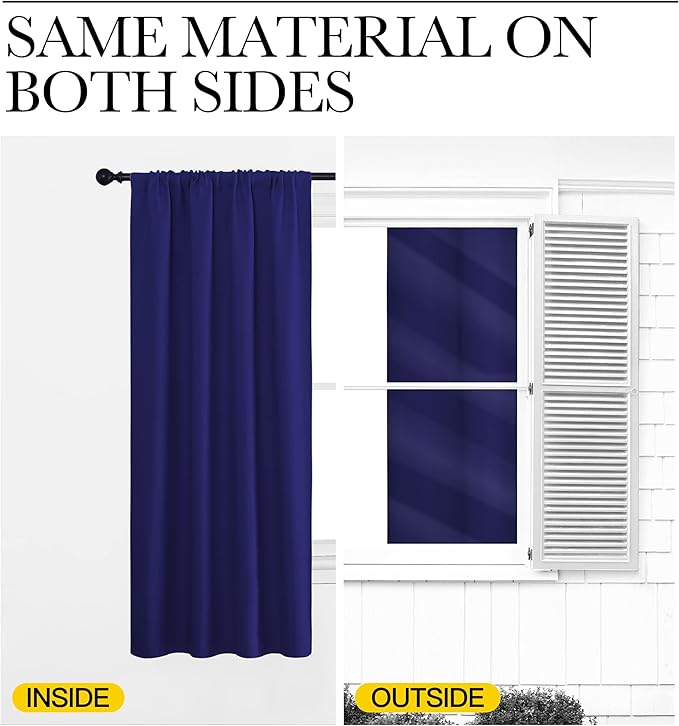 NICETOWN RV Blackout Curtains for Camper Windows, Navy Blue, 34" x 36", Set of 2, Kitchen Curtains, Short Blackout Drapes, Thermal Insulated Rod Pocket Window Treatment Draperies for Nursery