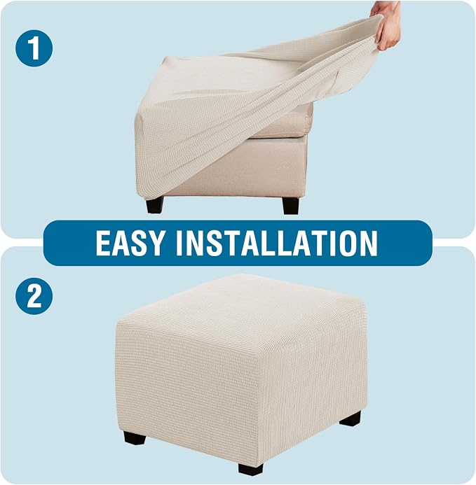 H.VERSAILTEX Ottoman Cover Slipcover Rectangle Fit Length 35"-45" Footrest Sofa Slipcovers Stool Cover Footstool Protector Covers Feature Stretch Thick Soft Jacquard Fabric Washable - Natural