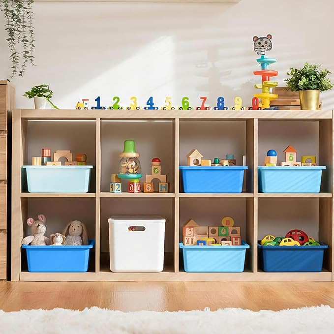 Zonon 12 Pcs Plastic Cubby Storage Bin Back to School Classroom Cubby Organization Storage Container with 1 Pack Self Adhesive Label for Office School Library(Blue Color,11.61 x 7.68 x 4.92)