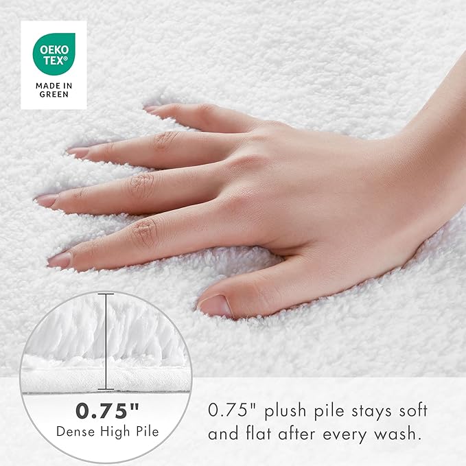 Madison Park Signature Marshmallow Bathroom Rug Non Slip, Luxrurious Plush Bath Mat, Absorbent, Quick Dry, Spa Design Bath Room Décor, 20x24, White | Non slip Backing, Spa Quality Luxurious Plush Bath Rug for Bathroom, Quick Dry, OEKO TEX, U Shaped