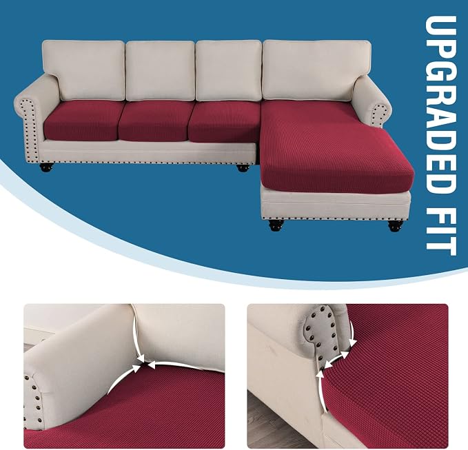H.VERSAILTEX Sectional Couch Covers 4 Pieces Sofa Seat Cushion Covers L Shape Separate Cushion Couch Chaise Cover for Both Left/Right Sectional Couch (Seat Only: 1 Chaise + 3 Sofa, Burgundy)