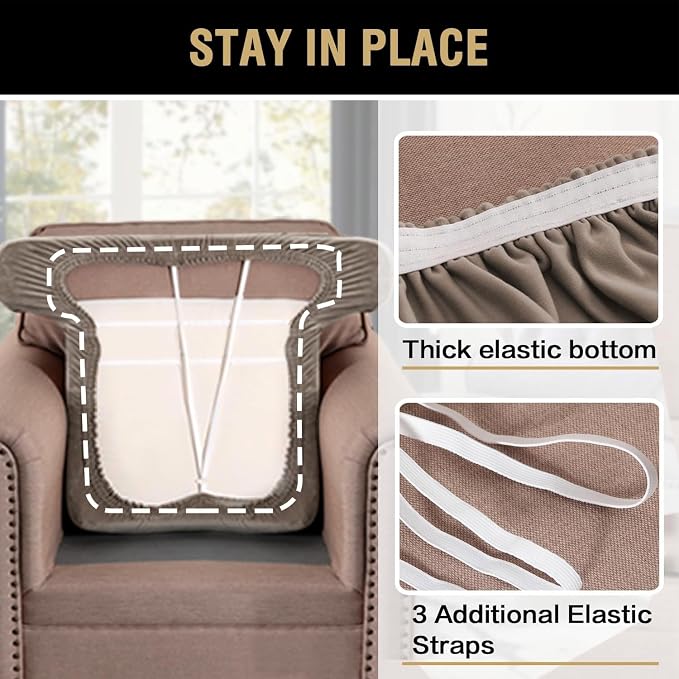 H.VERSAILTEX Stretch Velvet T Cushion Chair Covers for Living Room Armchair Sofa Cover Couch Cover Slipcover T Cushion Seat Cover Stay with Elastic Bands(Armchair, Taupe)