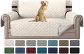 H.VERSAILTEX Water Resistant Loveseat Cover for 3 Cushion Couch Reversible Loveseat Slipcover Furniture Protector with Elastic Strap Non Slip Loveseat Cover for Dogs Pets(Oversized Sofa, Ivory/Beige)