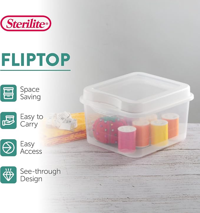 Sterilite FlipTop, Stackable Small Storage Bin with Hinging Lid, Plastic Container to Organize Desk at Home, Classroom, Office, Clear, (Pack of 12) | Bin with Hinged Lid, Stackable Multipurpose Organizer for Art & Craft Supplies, Accessories, Photos & ...