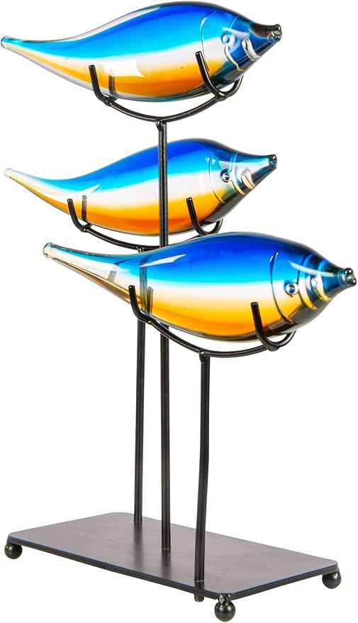 Dale Tiffany AS24126 Garfish Art Glass Sculpture with Stand, Blue, 15"
