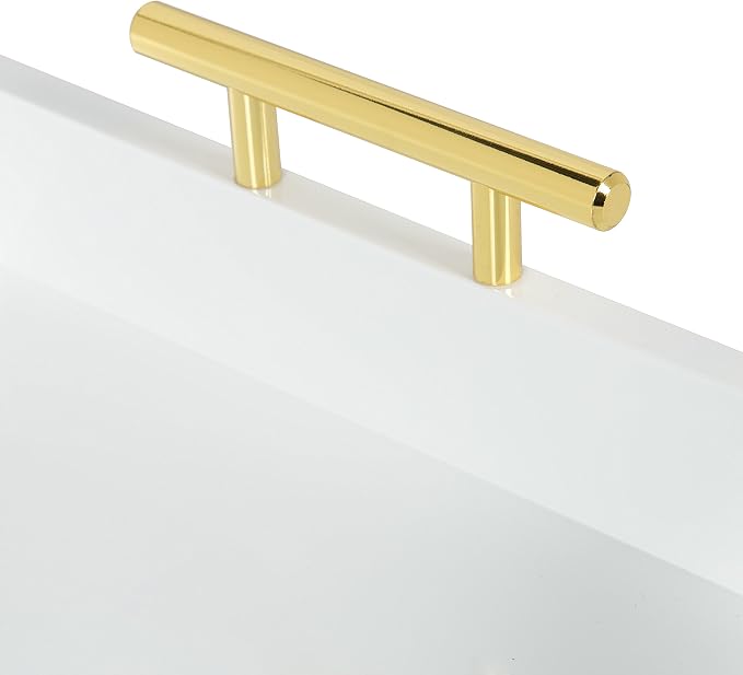 Kate and Laurel Lipton Hexagon Decorative Tray with Polished Metal Handles, White and Gold