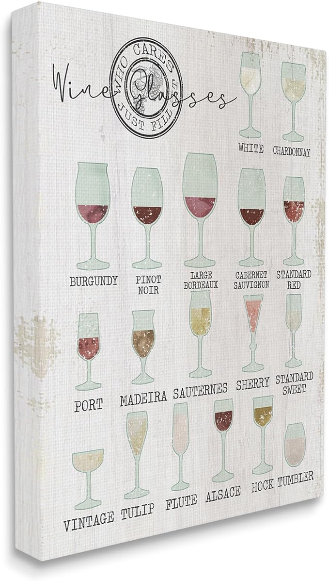 Stupell Industries Wine Glasses Chart Kitchen, 16 x 20 Inch Canvas Wall Art | Stupell Industries · By Lil' Rue · Ready to hang · Kitchen and dining room decor · Made in USA