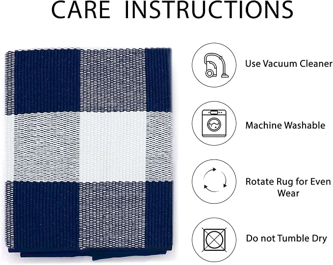 IOHOUZE Buffalo Plaid Checkered Rug 27.5" X 43" Front Door Mats, Washable Area Rugs for Front Porch Decor, Spring Summer Welcome Mats Outdoor, Navy White Rug for Farmhouse/Entryway/Home Entrance