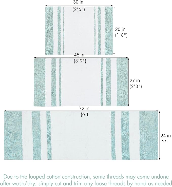 Madison Park Reversible Spa Cotton Bath Rug 100%-Cotton Striped Ultra Soft Water Absorbent, Fast Drying, Bath-Mats, Non-Slip Absorbent Quick Dry Mats for Tub, Shower Room, and Bathroom, 27x45, Aqua | Quick Dry, Ultra Soft, Pile, Machine Washable, Plush...