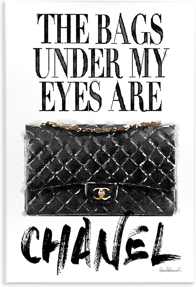 Glam Bags Under My Eyes Humor, 13 x 19 Inch Mounted Print on Wall Plaque | Stupell Industries · By Amanda Greenwood · Ready to hang · Fun gift for fashion lovers · Made in USA