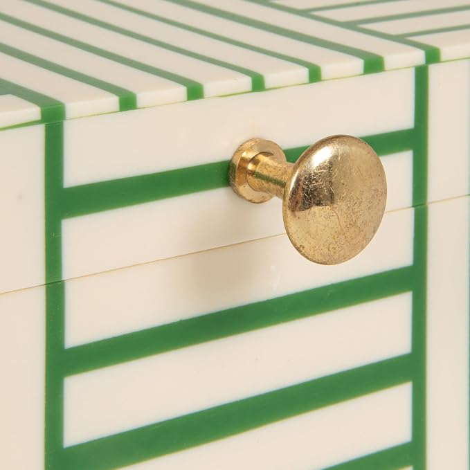 Bloomingville Green & White Striped Resin Storage Box