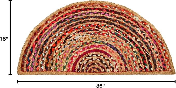Boho Braided 1.5x3 Area Rug - Jute Chindi Half Circle Rug for Living Room Entryway, Farmhouse, Home Décor, Indoor Rugs Jute Door mat for Bathroom, Kitchen (Multi Natural, 1.5 X 3 ft)