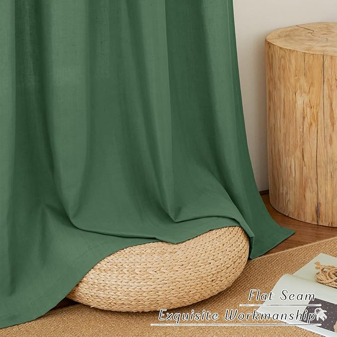 NICETOWN Olive Green Linen Kitchen Curtains 36 inch Length, Decorative Thick Flax Small Window Treatments Privacy Assured with Light Filtering for Bedroom/Bathroom, W55 x L36, 2 Panels