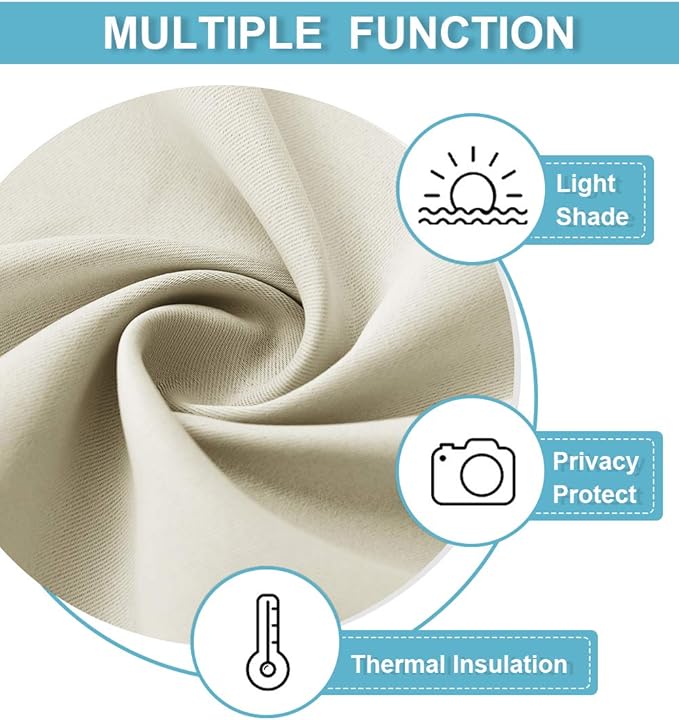 RYB HOME Short Curtains for Small Window, Sunmmer Heat Light Blocking Privacy Protection Curtains for Sunroom Laundry Room Stair Window, Width 52 by Length 36, Beige, Set of 2