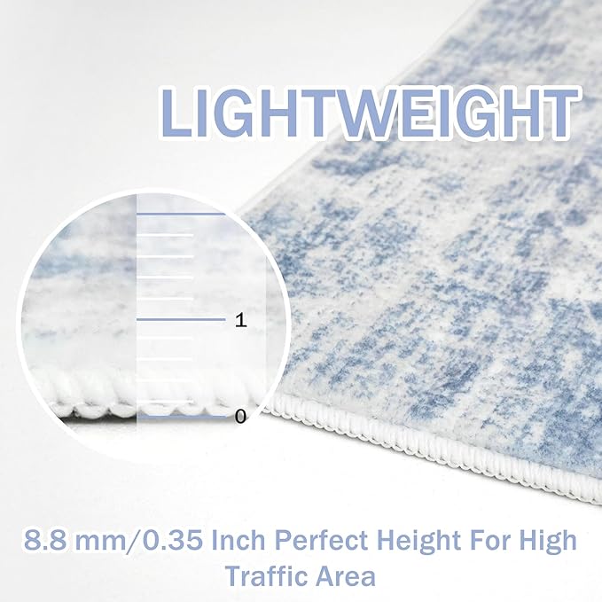 IOHOUZE Abstract Area Rug 3x5 Ft Washable Rugs for Entryway Indoor, Non Slip Kitchen Rug Printed Faux Wool Throw Rugs, Indoor Door Mat for Door Entrance Foyer Living Room, Light Blue Grey