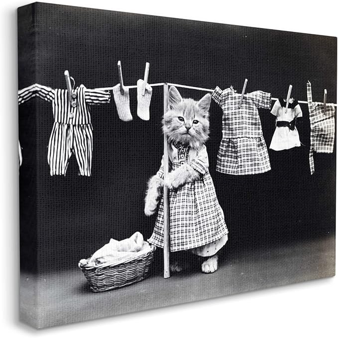 Kitten Laundry Humor Vintage, 36 x 48 Inch Canvas Wall Art | Stupell Industries · By Lil' Rue · Ready to hang · Fun gift for cat lovers · Made in USA