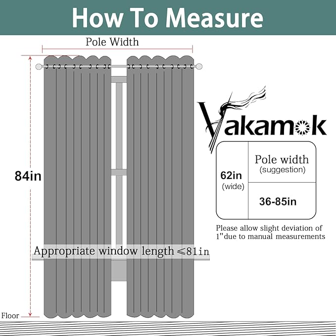 Yakamok Blackout Curtains Room Darkening Thermal Insulated Window Panels,Solid Grommet Top Drapes for Bedroom/Living Room(62Wx84L,Greyish White, 2 Panels)
