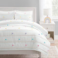 Lush Decor Rainbow Pom Pom and Stripes Quilt Set, 3 Piece Set, Full/Queen, White & Rainbow - Fun & Colorful Kids Bedding Set - Rainbow Quilt for Teen Dorm Decor - Striped Quilt - Girls Bedroom Decor