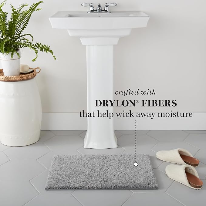 MARTHA STEWART Drylon Microfiber Bath Rug - 1 Piece, Ultra Soft Plush, Non-Slip, Thick, Washable Bathroom Rugs, Home Decor Accessories, Household Essentials, Small Bath Mat, 17" x 24", Dark Gray