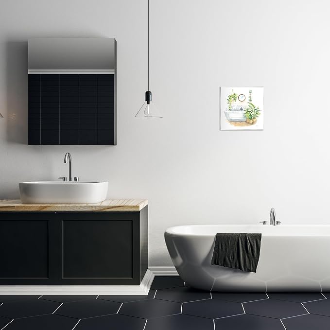 Stupell Industries Serene Bathroom Interior with Greenery Plants Painting | Stupell Industries | 12 x 12 Inches, Easy to Hang and Sturdy, Made in USA, by Sue Schlabach