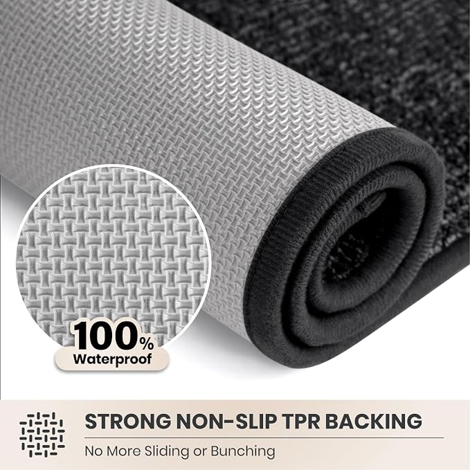 PURRUGS Dirt Trapping Door Mat 24" x 35.5", Non-Slip Machine Washable Entry Rug, Entrance Mat, Indoor Front Door Mat, Super Absorbent Entryway Rug for Muddy Shoes & Paws, Heathered Charcoal