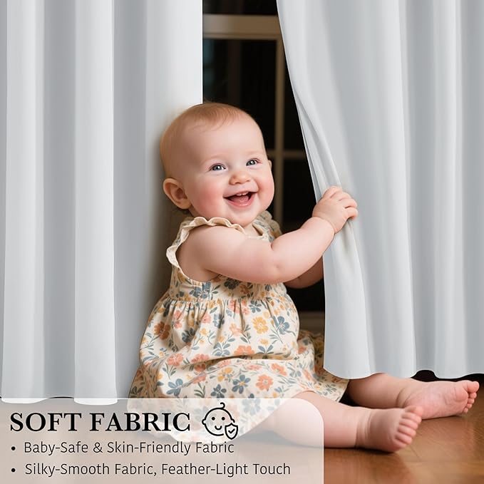 RYB HOME White 100% Blackout Curtains, Short Thermal Insulated Heat & UV Blocking Total Room Darkening Privacy Drapes for Small Window, Width 34 by Length 36, White, 2 Panels