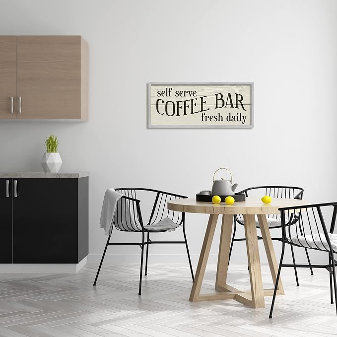 Stupell Industries 'Self Serve Coffee Bar Sign Rustic Plank Pattern', Framed Giclee Art, Gray, 30 x 13 Inches, Easy to Hang and Sturdy, Made in USA, by Lil' Rue