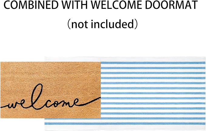 2x4 Outdoor Rug,Light Blue and White Striped Front Porch Rug Cotton Woven Washable Indoor Outdoor Doormat Farmhouse Small Area Rug for Porch/Entryway/Home Entrance Decor