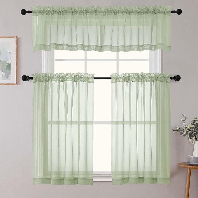 Light Green Valances for Windows, Light Green Sheer Curtains 14 Inch Length 2 - Image 2