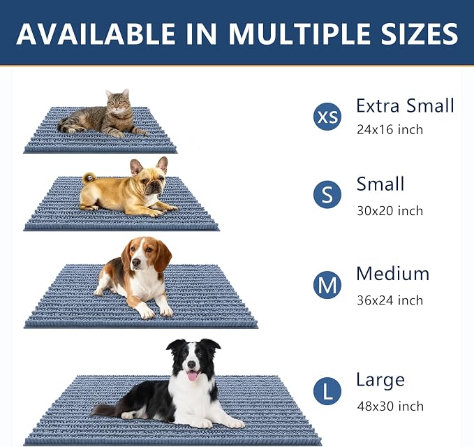 Smiry Dog Door Mat for Muddy Paws 47x24, Absorbent Dirt Trapper, Non-Slip Washable Chenille Entryway Rug for Inside Floor, Airy Blue, Layered Pattern