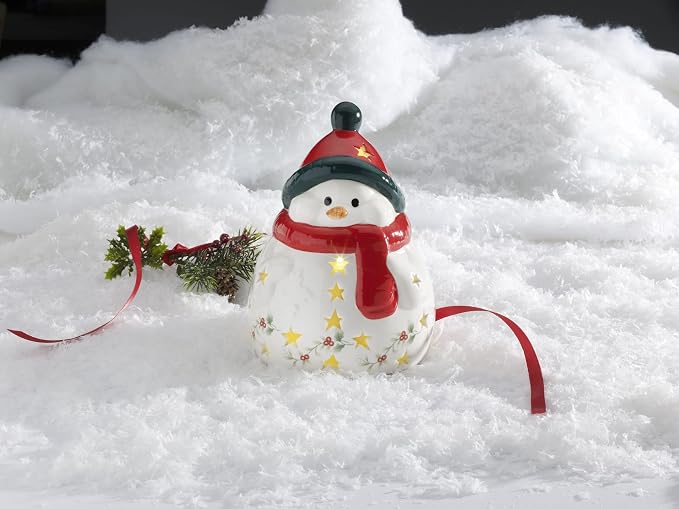 Pfaltzgraff Winterberry LED Snowman Figruine Red Scarf, 6.75 Inch