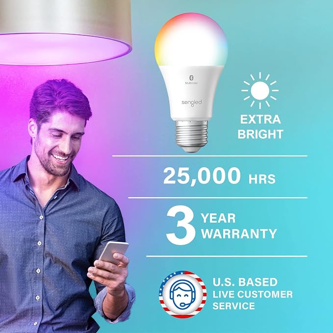 Sengled Alexa Light Bulb, 100 Watt Equivalent Bluetooth Mesh Color Changing Light Bulb, Smart Bulbs that Work with Alexa Only, Dimmable A19 E26 RGB Light Bulbs 1500LM, CRI>90, No Hub Required, 4 Pack