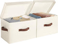 StorageWorks Fabric Storage Bins with Lid, Decorative Storage Boxes for Shelves, Stackable Closet Organizer Basket with Handles, Large, Ivory White, 2-Pack | Flip-Top Lid, 3 Handles, Collapsible, Stackable, for Clothes Blankets, Multi-Purpose, Large, I...