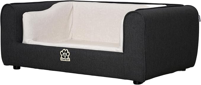 2-in-1 Human & Pet Shared Sofa, Modern Elevated Dog Bed, Two-Tone Grey Cream Indoor Pet Furniture(Grey+Beige)