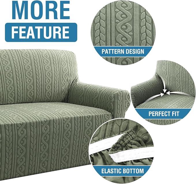 H.VERSAILTEX Couch Covers 1 Piece High Stretch Sofa Covers Furniture Protector Anti-Slip Soft Dogs Slipcovers Washable Upgrade Thick Jacquard Fabric with Spiral Pattern(75"-85", Sea Grass)