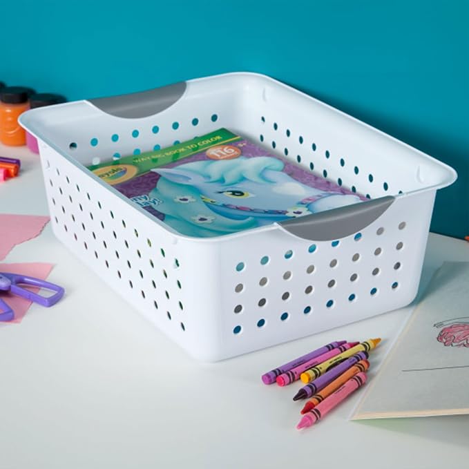 Sterilite 12-Pack Medium Ultra Basket, Open Top Plastic Storage Organizer, White - Classic Baskets for Organizing Countertops, Pantry Shelves, Kitchen Cabinets, Laundry Rooms or Home Offices | Classic Storage Organizer Baskets for Countertops, Pantry S...
