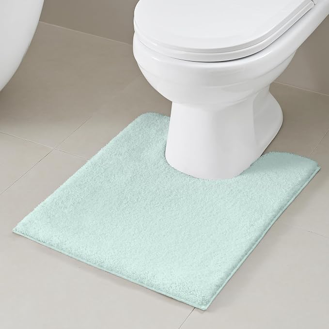 Madison Park Marshmallow Super Soft Toilet Rug, Contour, Seafoam | Non slip Backing, Spa Quality Luxurious Plush Bath Rug for Bathroom, Quick Dry, OEKO TEX, U Shaped