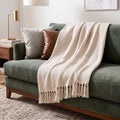 Americanflat 50x60 Throw Blanket - Soft and Breathable Cotton Throw Blanket for Couch, Bed, Chair - Decorative Blankets Perfect for Home, Office, or Outdoor Use - Cream Herringbone Design