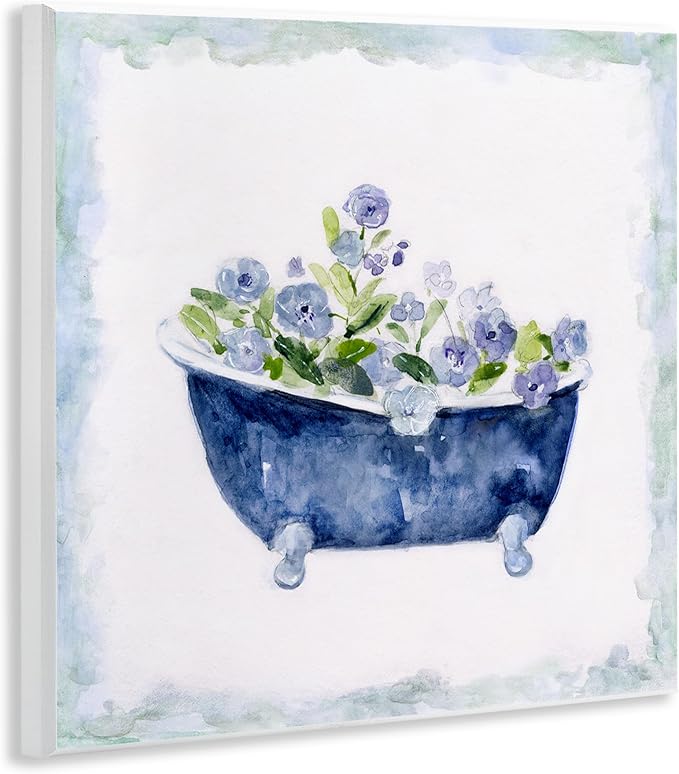 Stupell Industries 'Charming Blue Bathtub Florals'| Wall Plaque Art | Stupell Industries | 12 x 12 Inches, Easy to Hang and Sturdy, Made in USA, by Sally Swatland