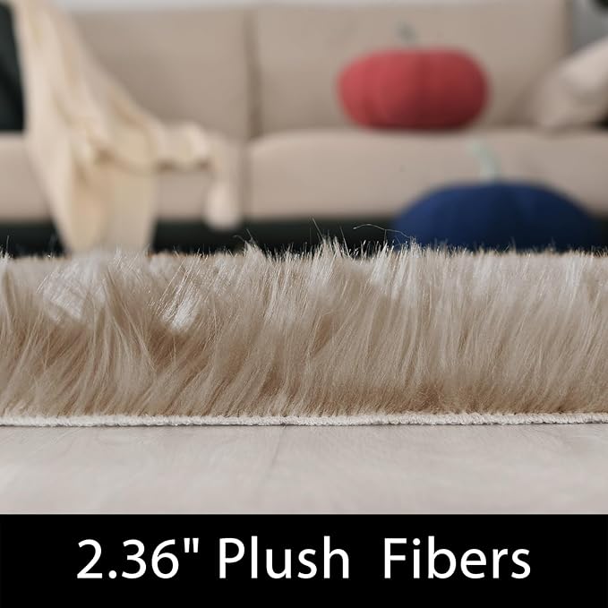Latepis Brown Beige Faux Sheepskin Fur 2x8 Runner Rug for Hallway Non-Slip Furry Rugs for Bedroom Living Room Rugs for Home Decor Rectangle