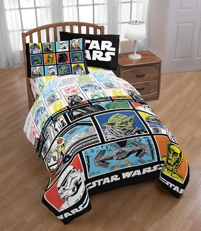 Jay Franco Kids Sheet Set with Fitted, Flat Sheets & Pillow Cover - Ultra-Soft Bedding with Pillowcase for Room Decor, Multi - Star Wars, 4 Piece Full