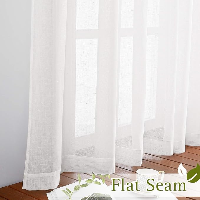 NICETOWN White Short Curtains for Small Window, Grommet Semi Sheer Linen Blend - Image 6